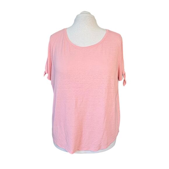 Talbots Plus Size Pink Tie Sleeve Linen Top T-shirt 2X Soft Girl Pastel - Picture 2 of 10